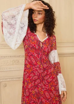ModCloth x Gunne Sax GUNNE SAX by ModCloth Josephina Bell Sleeve Dress - Limited Edition Boheme Paisley Hot