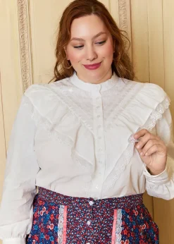 ModCloth x Gunne Sax GUNNE SAX by ModCloth Karina Edwardian Ruffle Blouse Cloud Dancer Discount