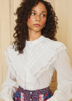 ModCloth x Gunne Sax GUNNE SAX by ModCloth Karina Edwardian Ruffle Blouse Cloud Dancer Discount