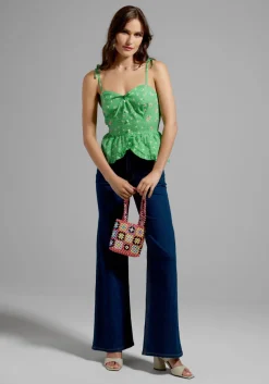 ModCloth x Gunne Sax GUNNE SAX for ModCloth Super Bloom Peplum Top Green Sale