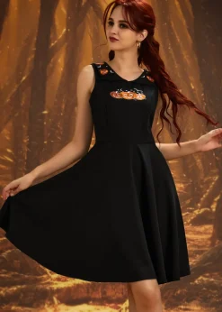 Halloween Pumpkin Embroidery Swing Dress Sale