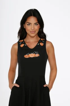 Halloween Pumpkin Embroidery Swing Dress Sale
