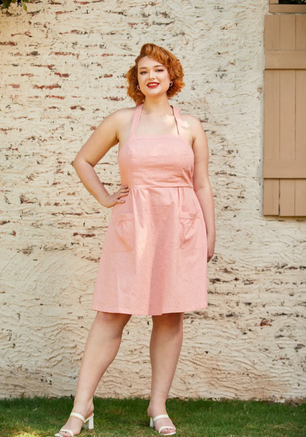 ModCloth Halter Ego Fit and Flare Dress Peach Outlet