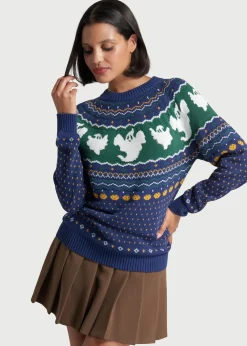 ModCloth Happy Hauntings Fair Isle Sweater Blue Ghost
