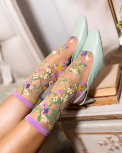 Heart Floral Sheer Crew Sock Clearance