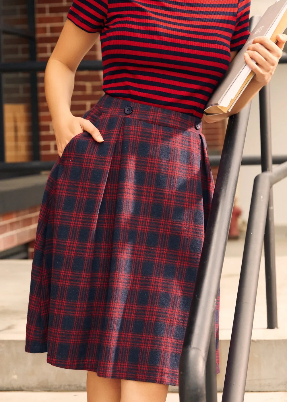 BTC Heart of the Harvest Midi Skirt Cherry Nautica Plaid Best
