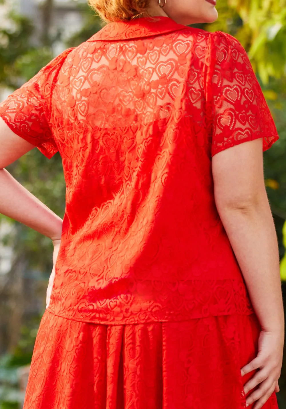 ModCloth Heart Throb Button-Up Top Red Heart Lace Best