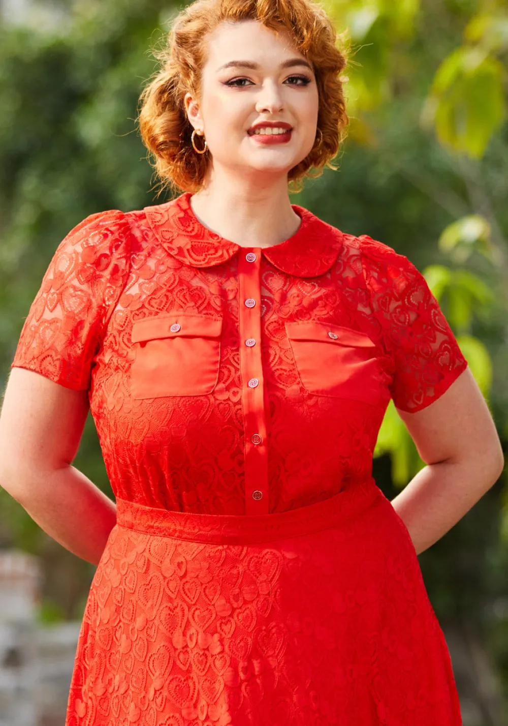 ModCloth Heart Throb Button-Up Top Red Heart Lace Best