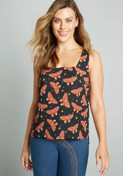 ModCloth Hip To Be Square Neck Tank Top Black Butterfly Clearance