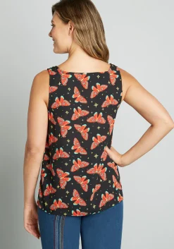 ModCloth Hip To Be Square Neck Tank Top Black Butterfly Clearance