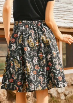 Inked & Iconic Skirt Black Tatoo Print Sale