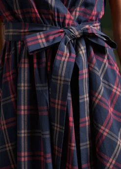 Instant Energy Faux-Wrap Dress Navy Plaid Discount