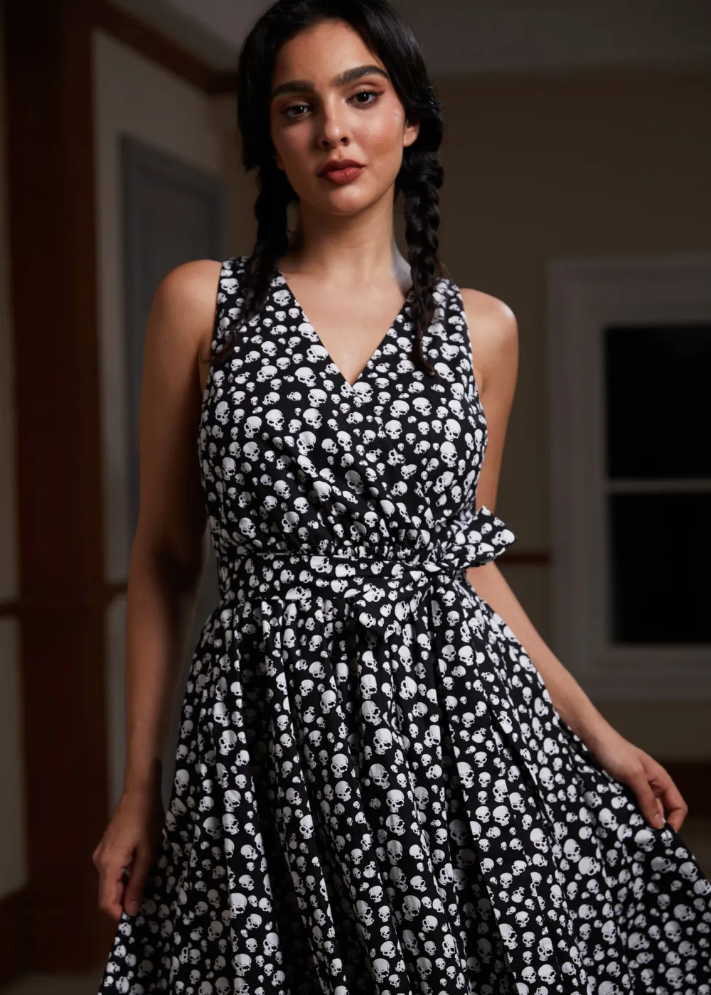 Instant Energy Faux-Wrap Dress Twilight Skull Sale