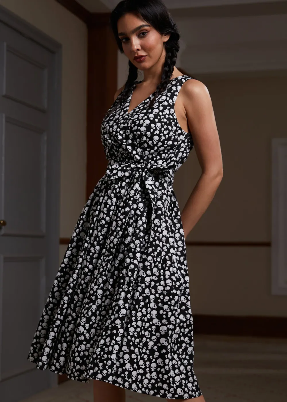 Instant Energy Faux-Wrap Dress Twilight Skull Sale