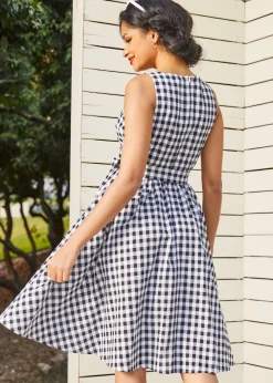 Instant Energy Faux-Wrap Dress Navy Gingham Outlet