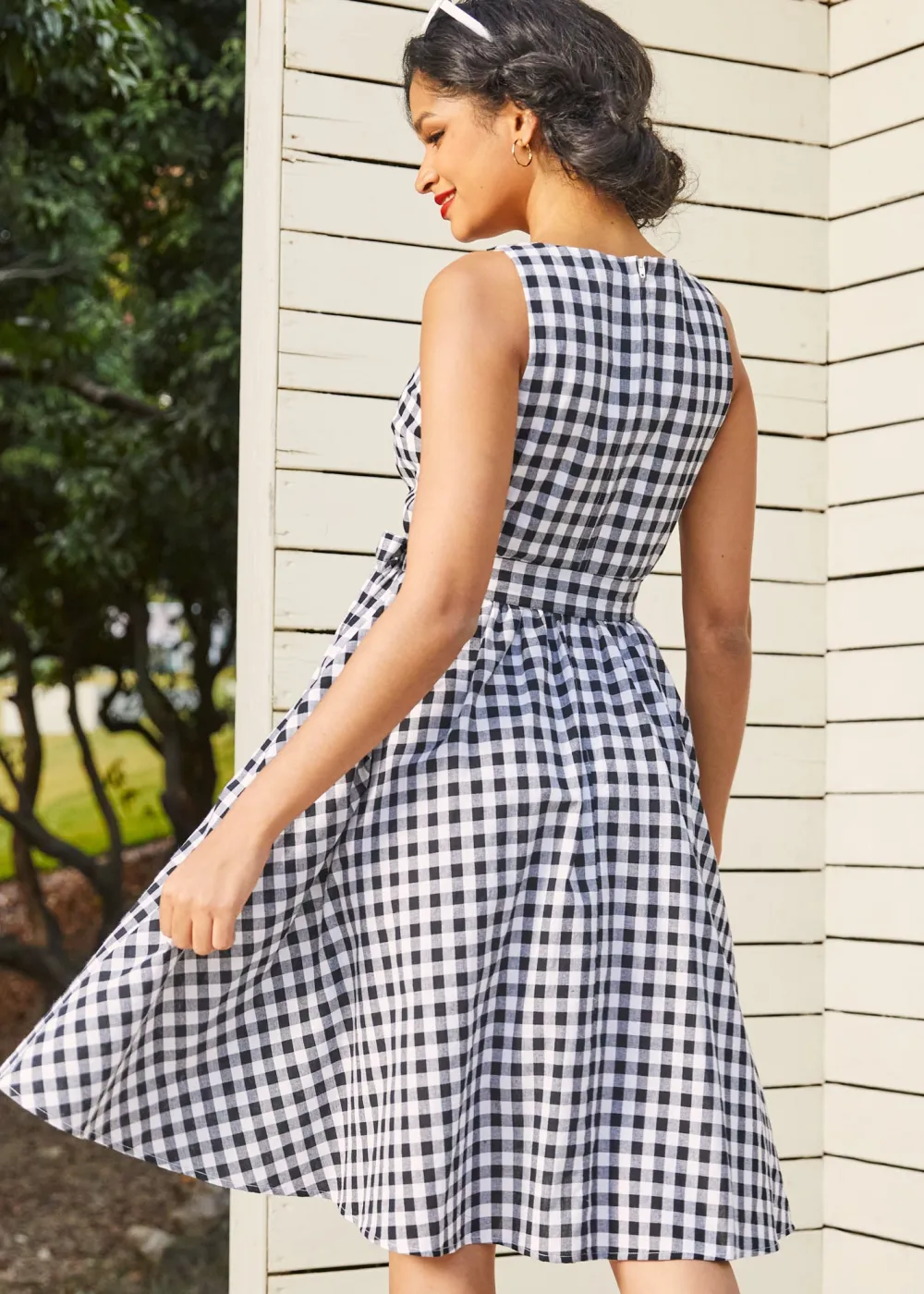 Instant Energy Faux-Wrap Dress Navy Gingham Outlet