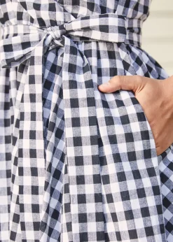 Instant Energy Faux-Wrap Dress Navy Gingham Outlet