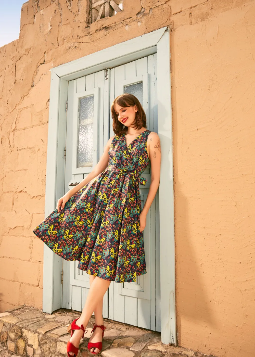 Instant Energy Faux-Wrap Dress Spirit Critters Hot