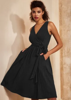 Instant Energy Faux-Wrap Knit Dress Black Sale