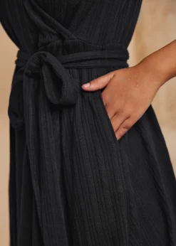 Instant Energy Faux-Wrap Knit Dress Black Sale