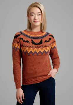 ModCloth It Be Like 'Bat' Fair Isle Sweater Orange Bats Sale