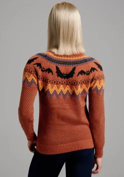 ModCloth It Be Like 'Bat' Fair Isle Sweater Orange Bats Sale