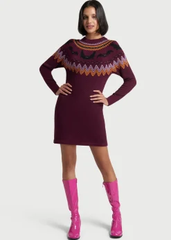 ModCloth It Be Like 'Bat' Fair Isle Sweater Dress Purple Bats Sale