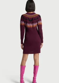 ModCloth It Be Like 'Bat' Fair Isle Sweater Dress Purple Bats Sale