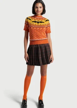 ModCloth It Be Like 'Bat' Fair Isle Short Sleeve Sweater Orange Bat New