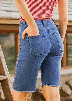 EZ Apparel Just Bloomed Bermuda Jean Shorts Medium Wash Online