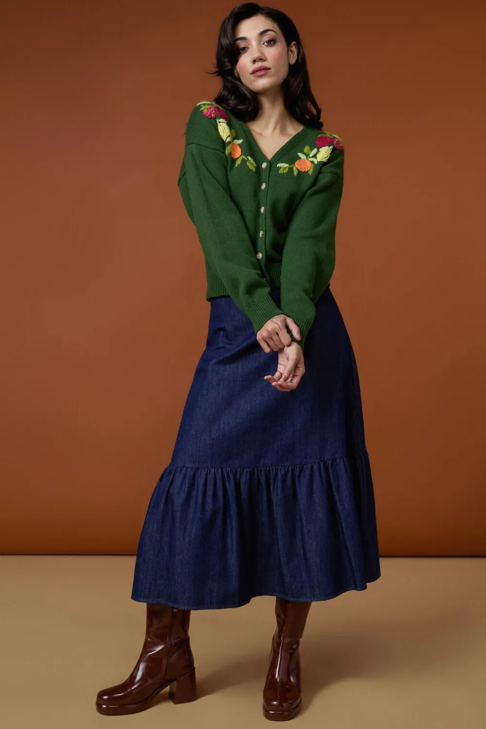 Kara Denim Midi Skirt New