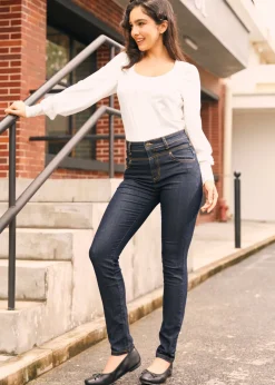 EZ Apparel Karaoke Seamstress Buttoned Skinny Jeans Dark Wash Sale