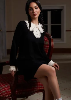 BTC Laced Leaf Shift Dress Bewitching Black New