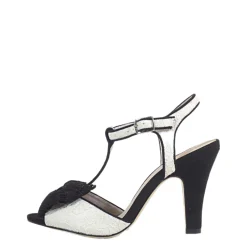 Leandra T-Strap Lace Heels BLACK AND WHITE Outlet