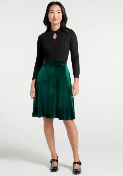 ModCloth Let's Circle Back Velvet Skirt Green Velvet Sale