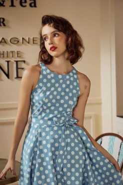 Light & White Polka Dot Swing Dress Blue Outlet