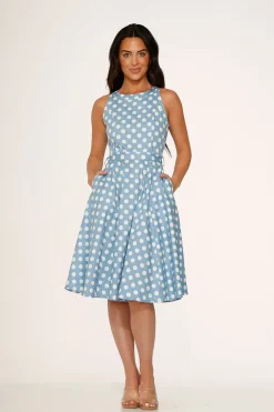 Light & White Polka Dot Swing Dress Blue Outlet