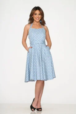 Light Blue & White Polka Dot Swing Dress Discount