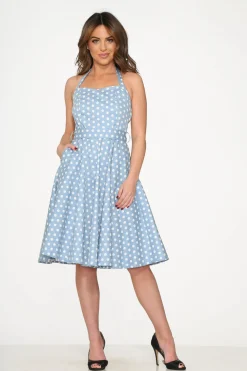 Light Blue & White Polka Dot Swing Dress Discount