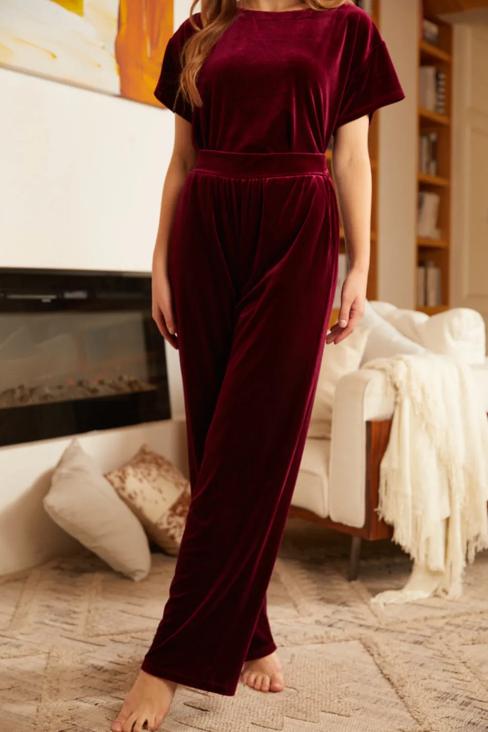 Living It Up Wide Leg Pants Rich Raisin Sale