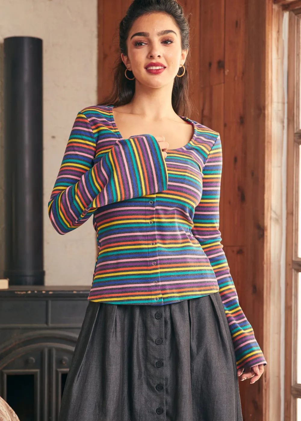 Lost in Love Bell Sleeve Top Rainbow Discount