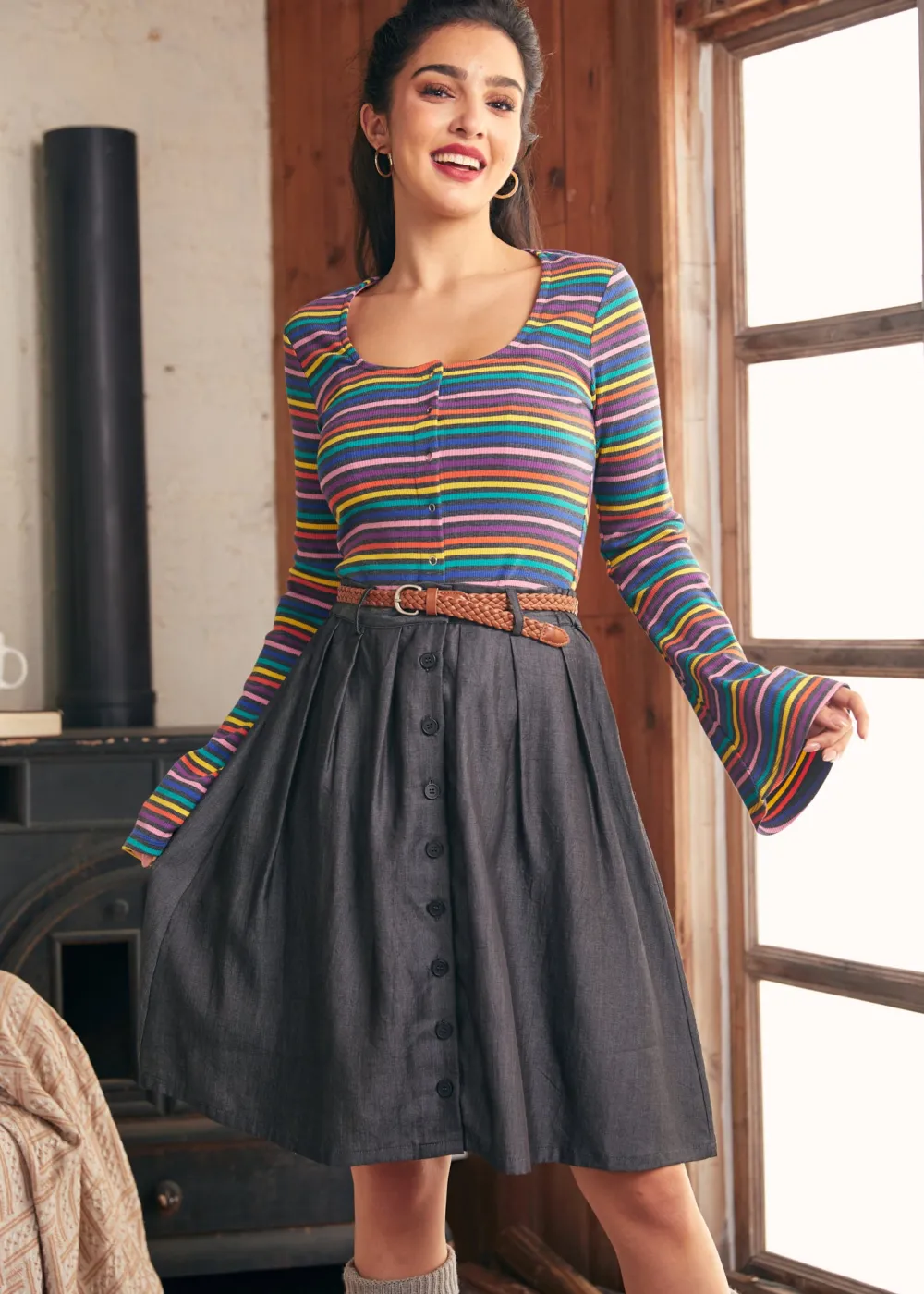 Lost in Love Bell Sleeve Top Rainbow Discount