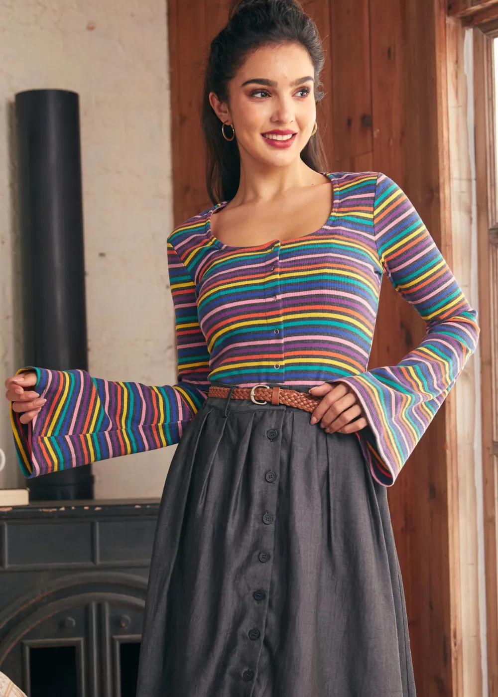 Lost in Love Bell Sleeve Top Rainbow Discount