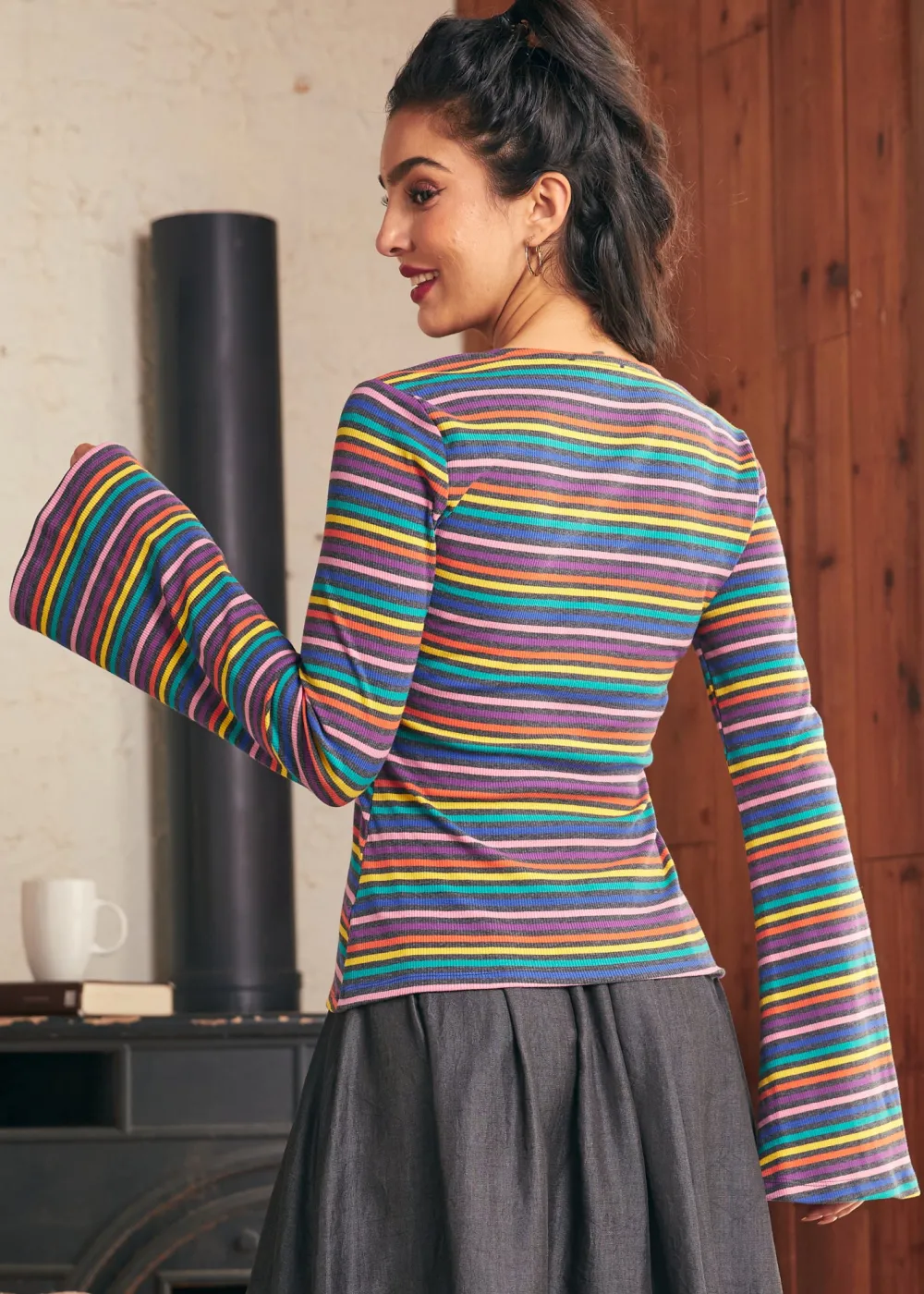 Lost in Love Bell Sleeve Top Rainbow Discount
