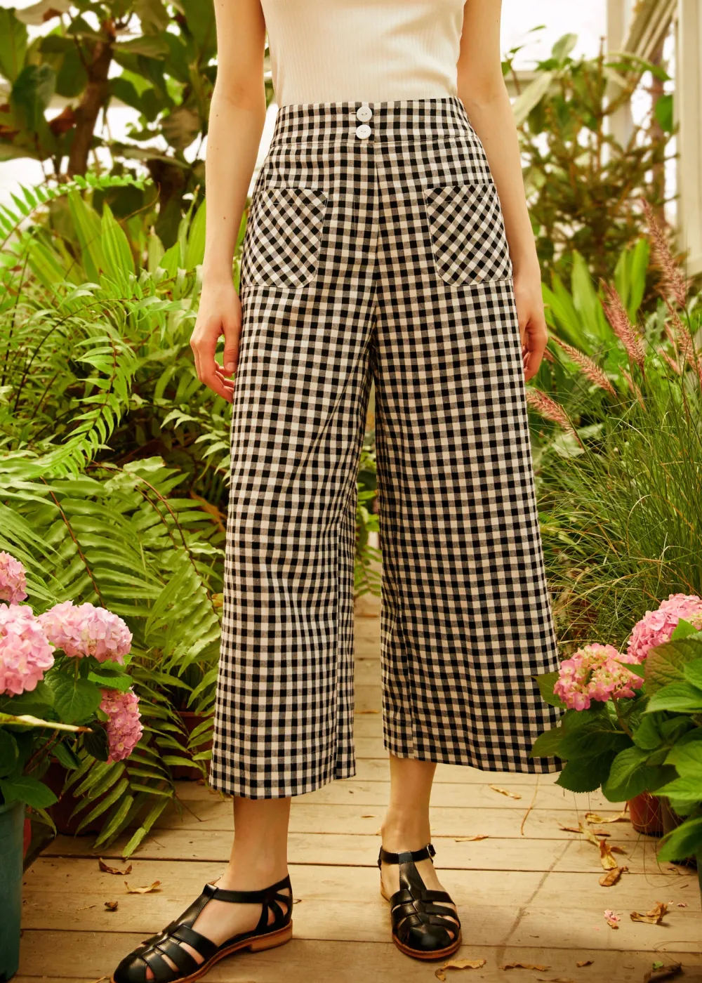 Lover & Mariner Crop Pants Black Gingham Clearance