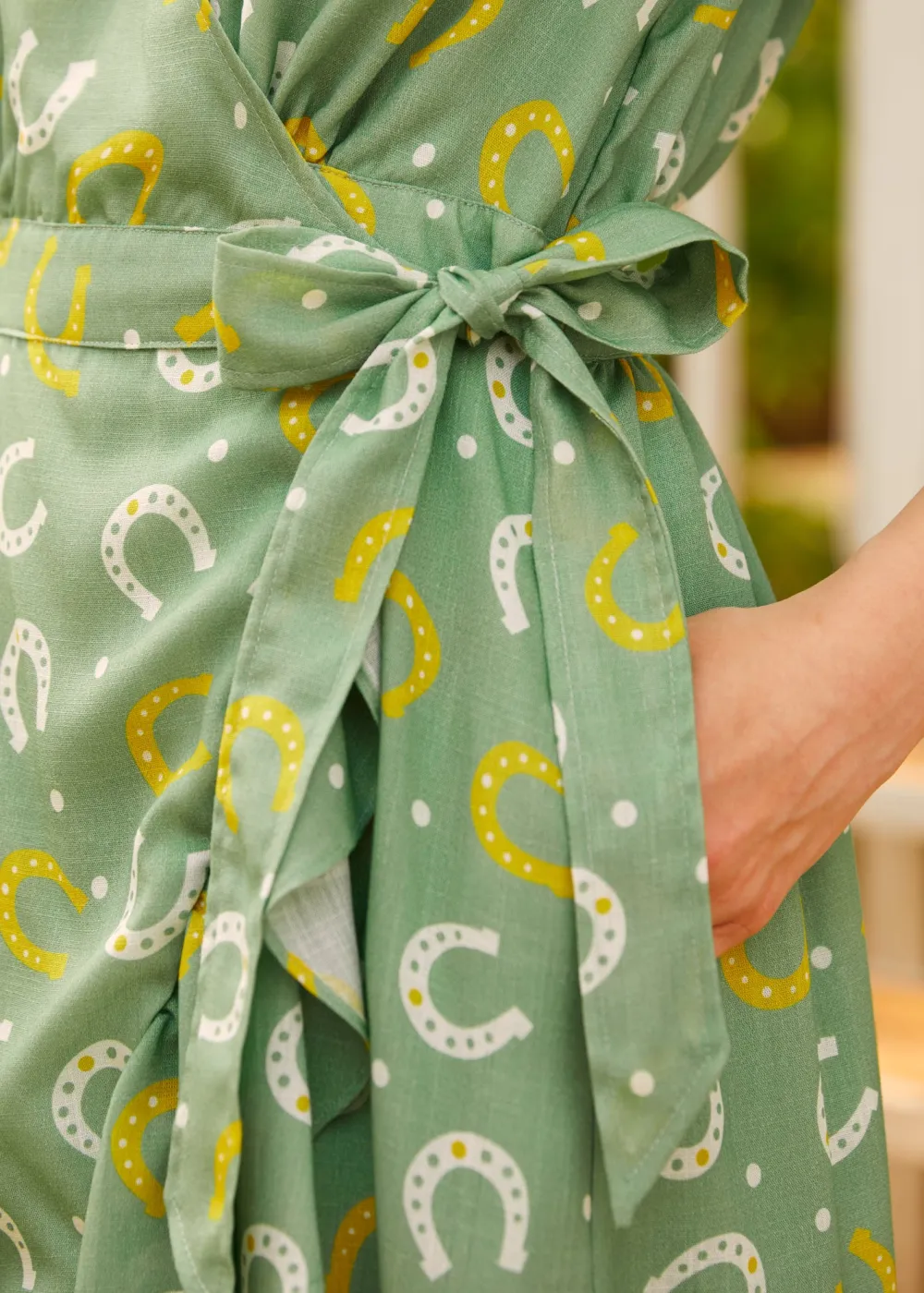 Luck Be a Lady Wrap Dress Green Horseshoe New