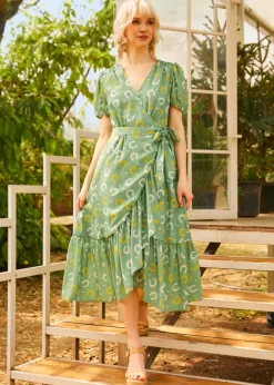 Luck Be a Lady Wrap Dress Green Horseshoe New