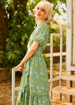 Luck Be a Lady Wrap Dress Green Horseshoe New