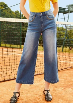 EZ Apparel Luck of the Stylish Wide Leg Crop Jeans Sea Storm Wash Outlet