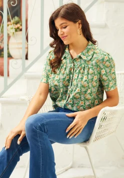 BTC Made For Merriment Button-Up Top Green Floral Sale